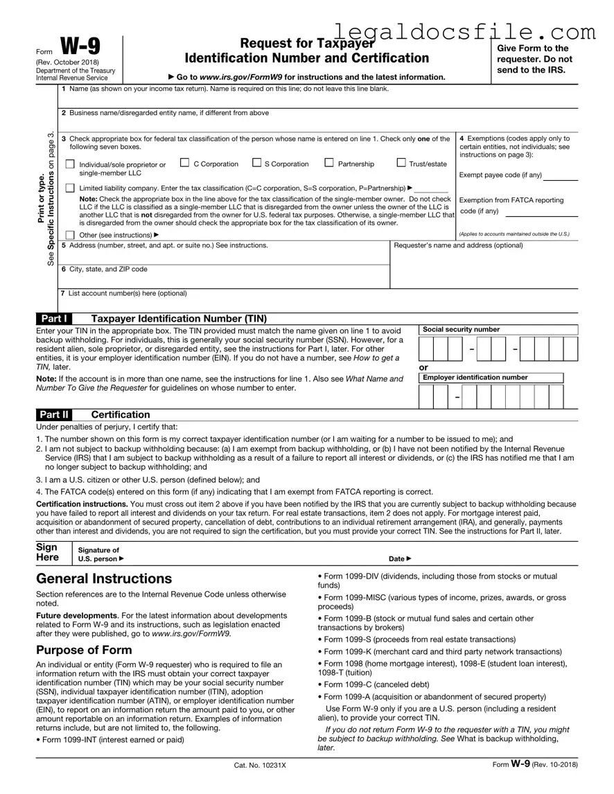 Printable IRS W-9 Template in PDF