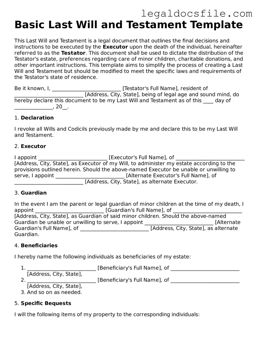 Printable Last Will and Testament Document
