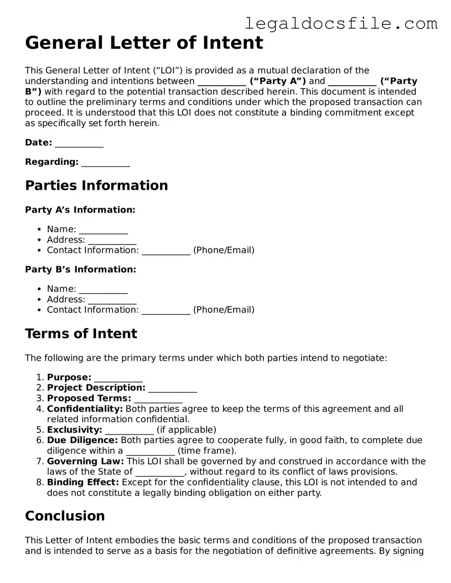 Printable Letter of Intent Document