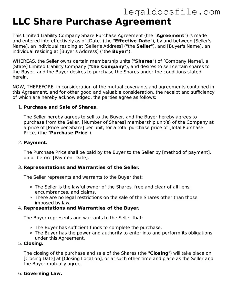 Printable LLC Share Purchase Agreement Document