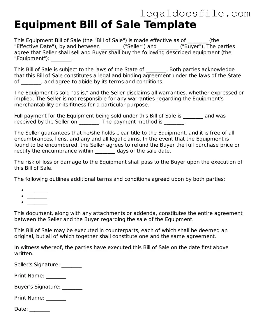 Printable Equipment Bill of Sale Document