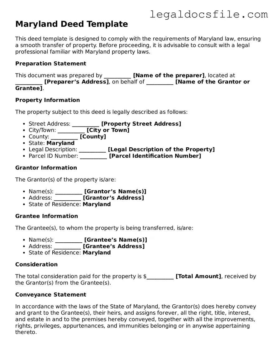 Valid Deed Template for the State of Maryland