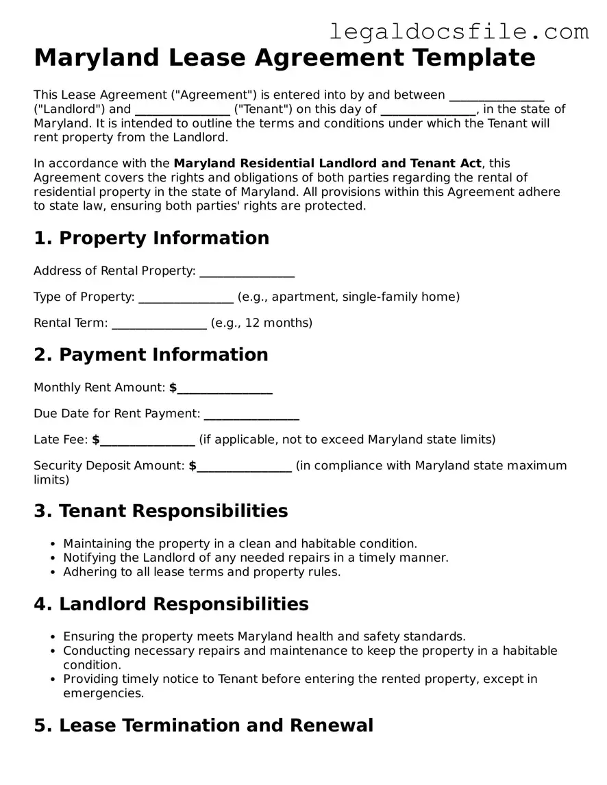Valid Lease Agreement Template for the State of Maryland