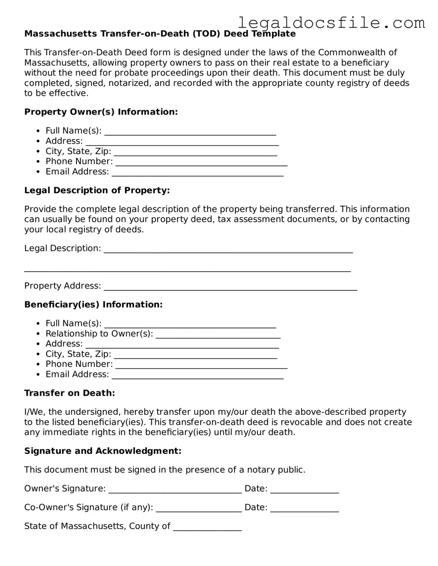 Valid Transfer-on-Death Deed Template for the State of Massachusetts