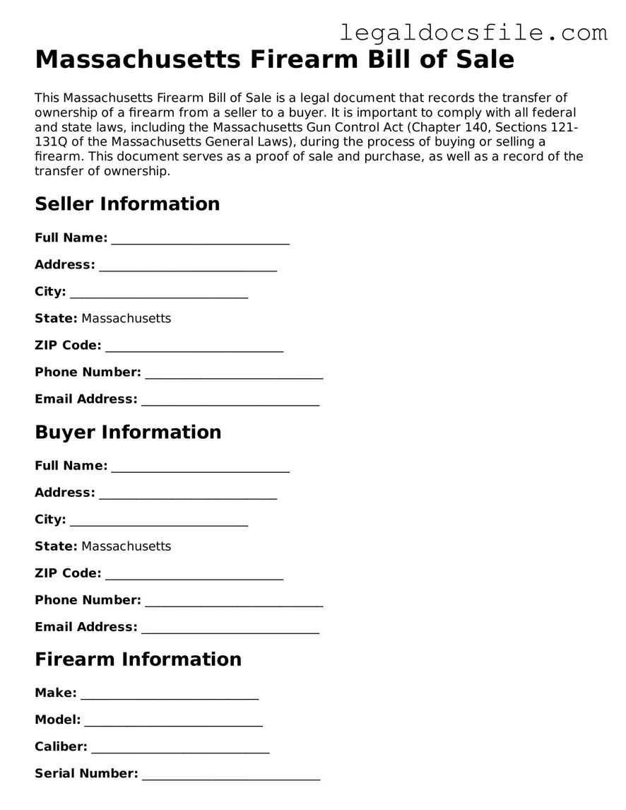 Valid Firearm Bill of Sale Template for the State of Massachusetts