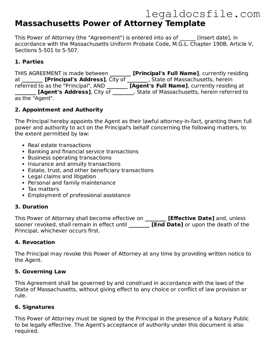 Valid Power of Attorney Template for the State of Massachusetts