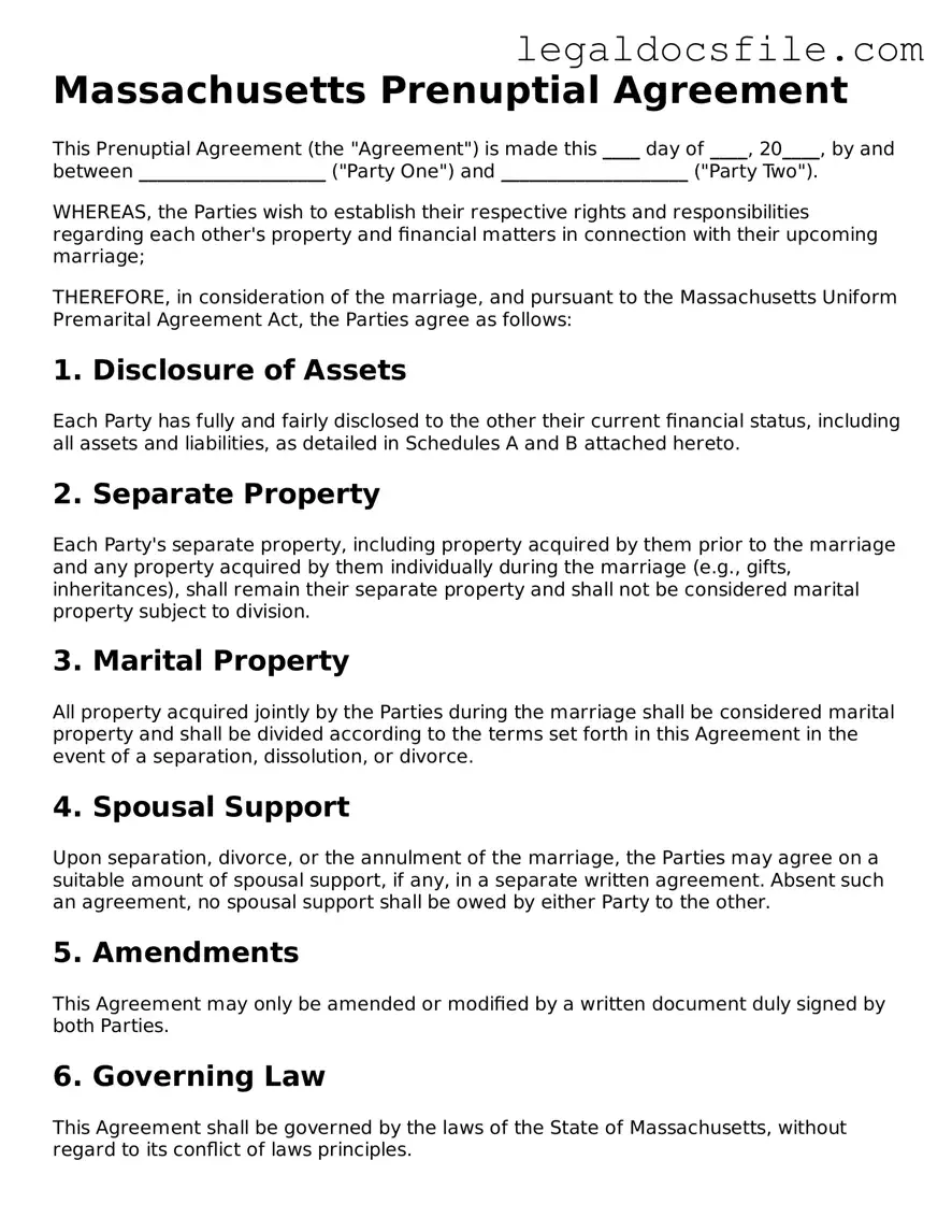 Valid Prenuptial Agreement Template for the State of Massachusetts