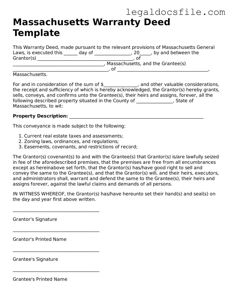 Valid Deed Template for the State of Massachusetts