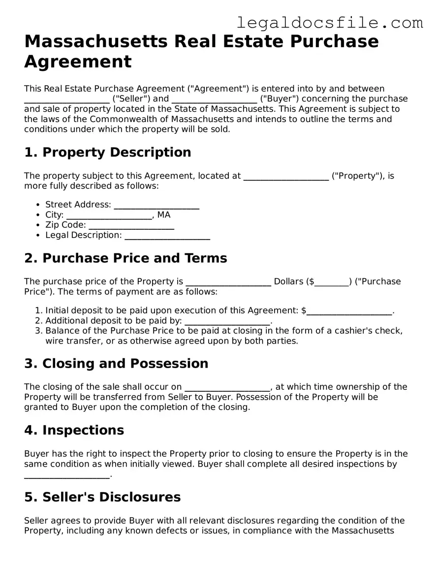 Valid Real Estate Purchase Agreement Template for the State of Massachusetts