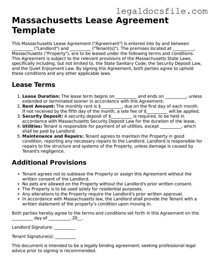 Valid Lease Agreement Template for the State of Massachusetts