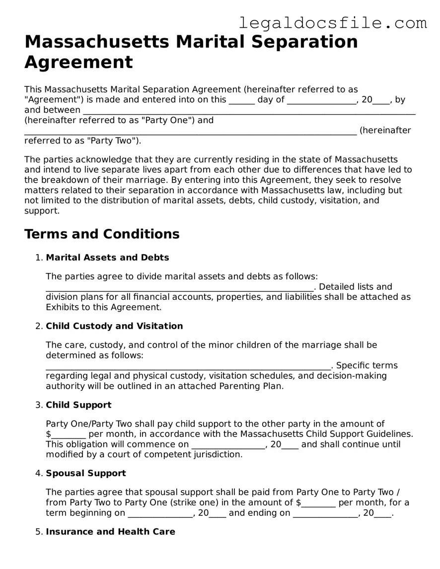 Valid Marital Separation Agreement Template for the State of Massachusetts