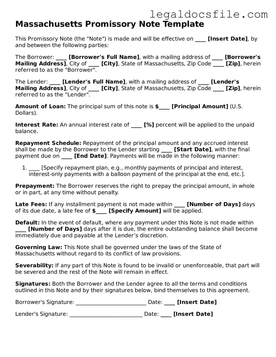 Valid Promissory Note Template for the State of Massachusetts