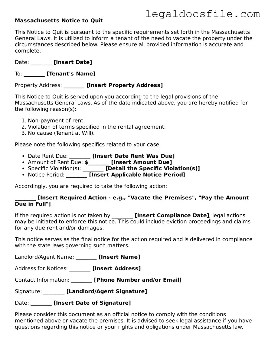 Valid Notice to Quit Template for the State of Massachusetts
