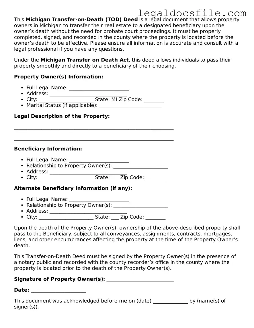 Valid Transfer-on-Death Deed Template for the State of Michigan