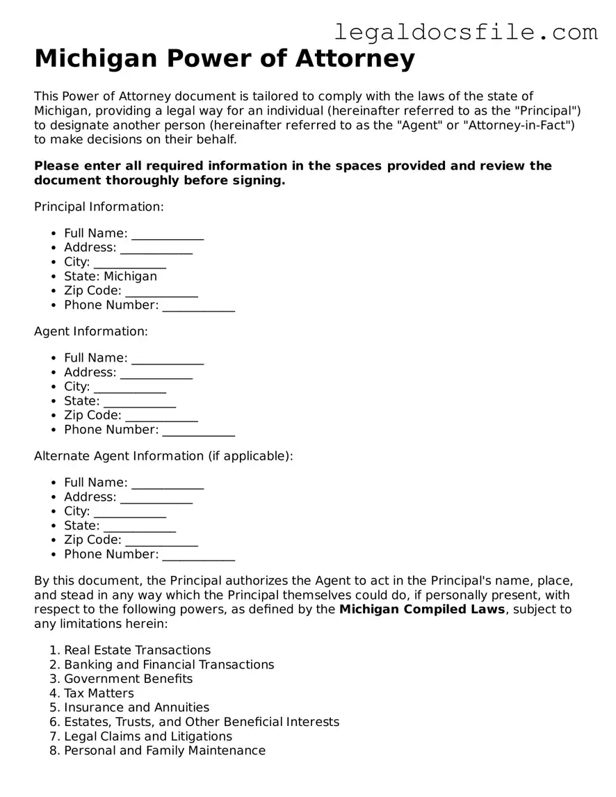 Valid Power of Attorney Template for the State of Michigan