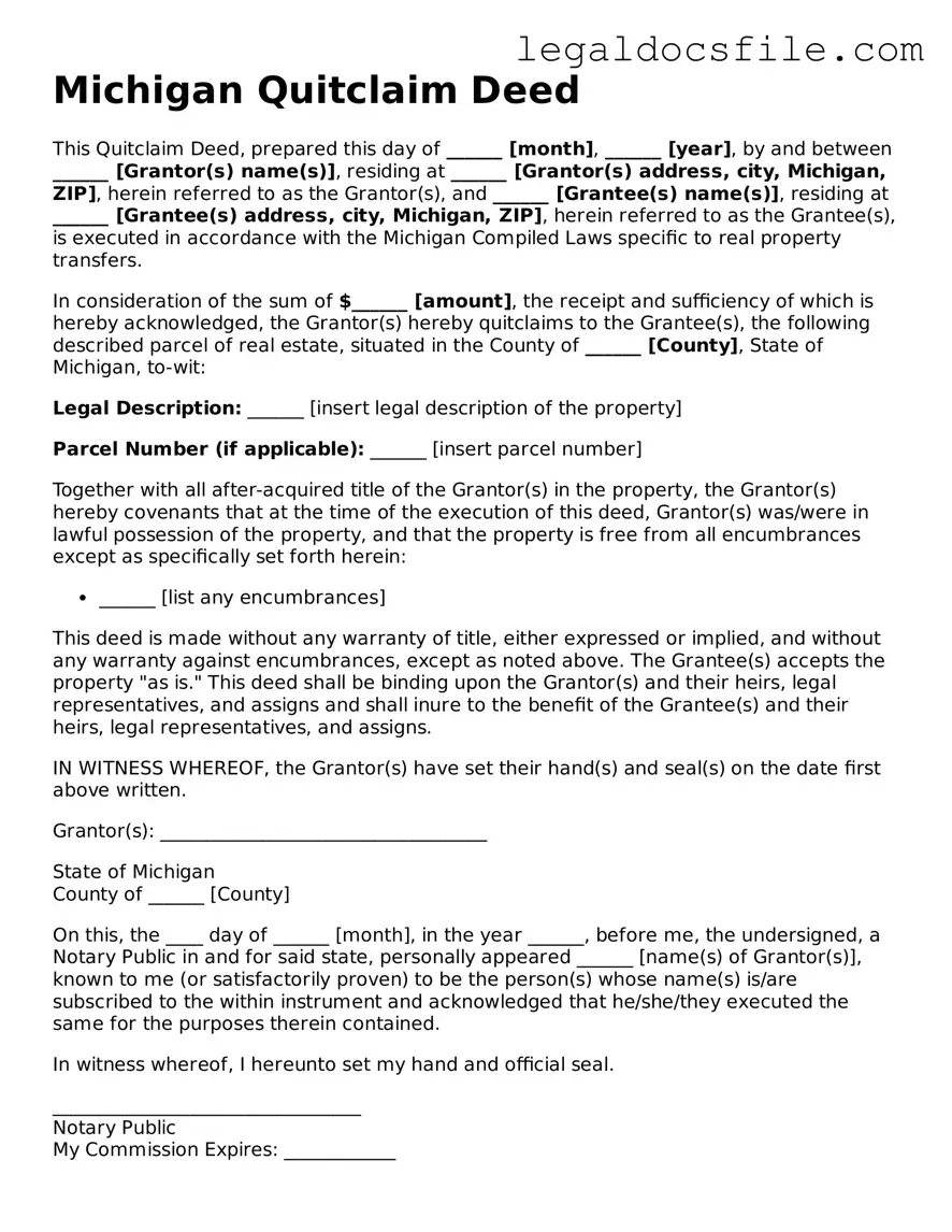 Valid Quitclaim Deed Template for the State of Michigan