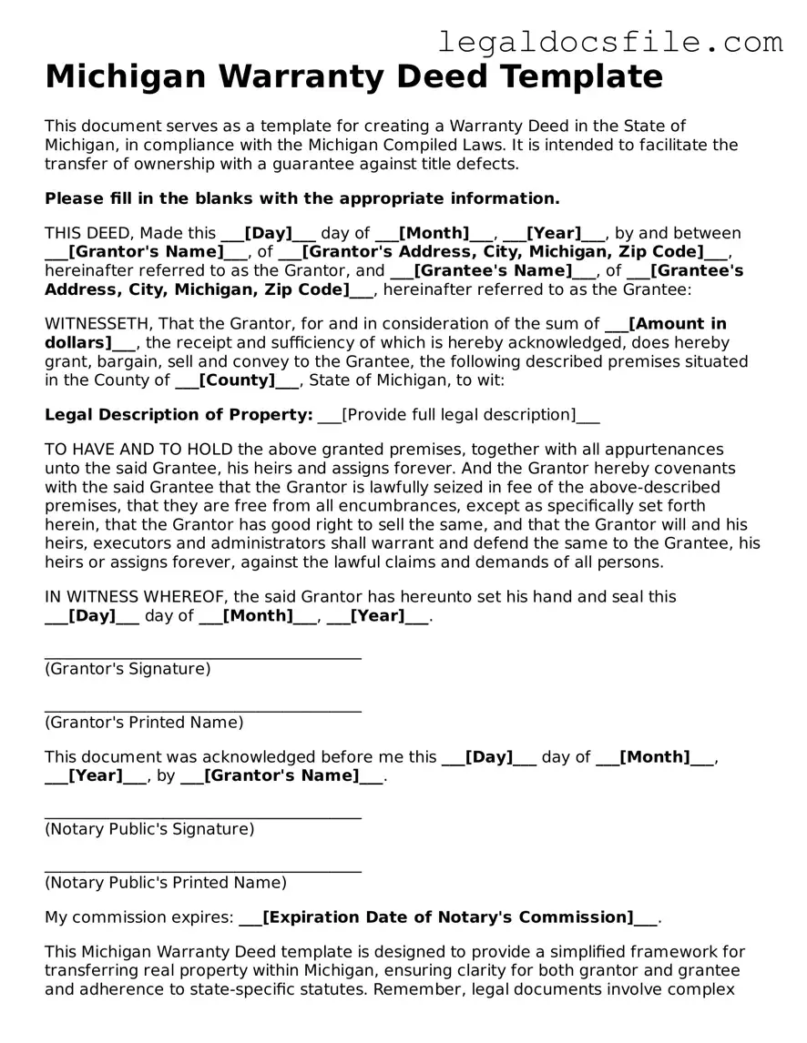 Valid Deed Template for the State of Michigan
