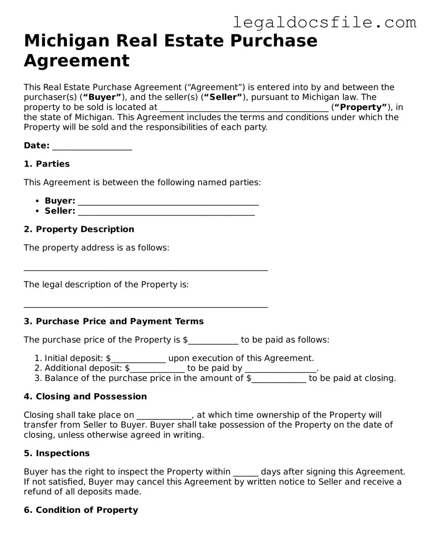 Valid Real Estate Purchase Agreement Template for the State of Michigan