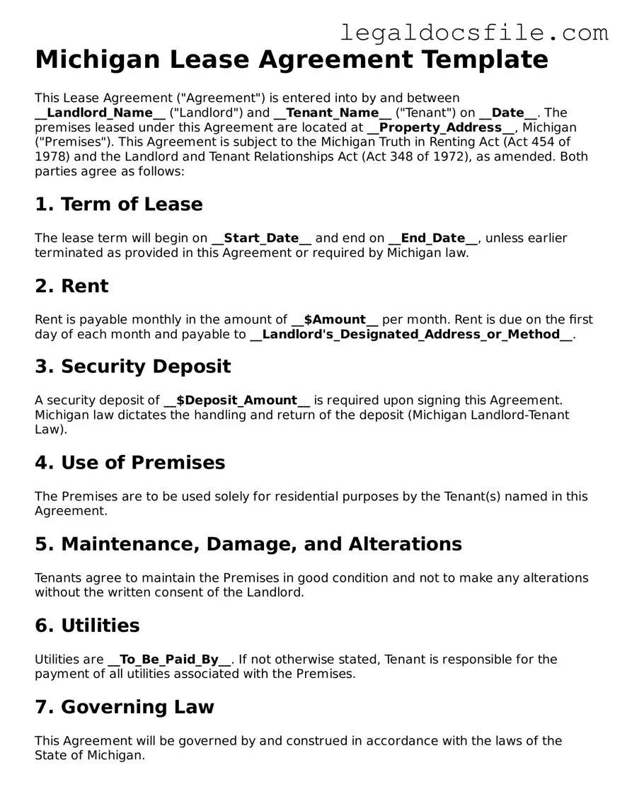 Valid Lease Agreement Template for the State of Michigan