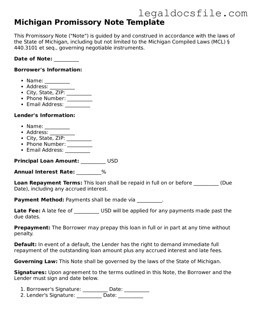 Valid Promissory Note Template for the State of Michigan