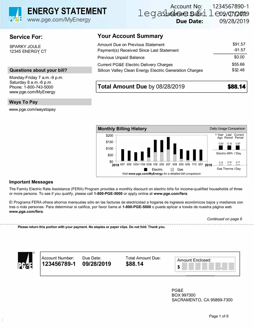 Printable Utility Bill Template in PDF