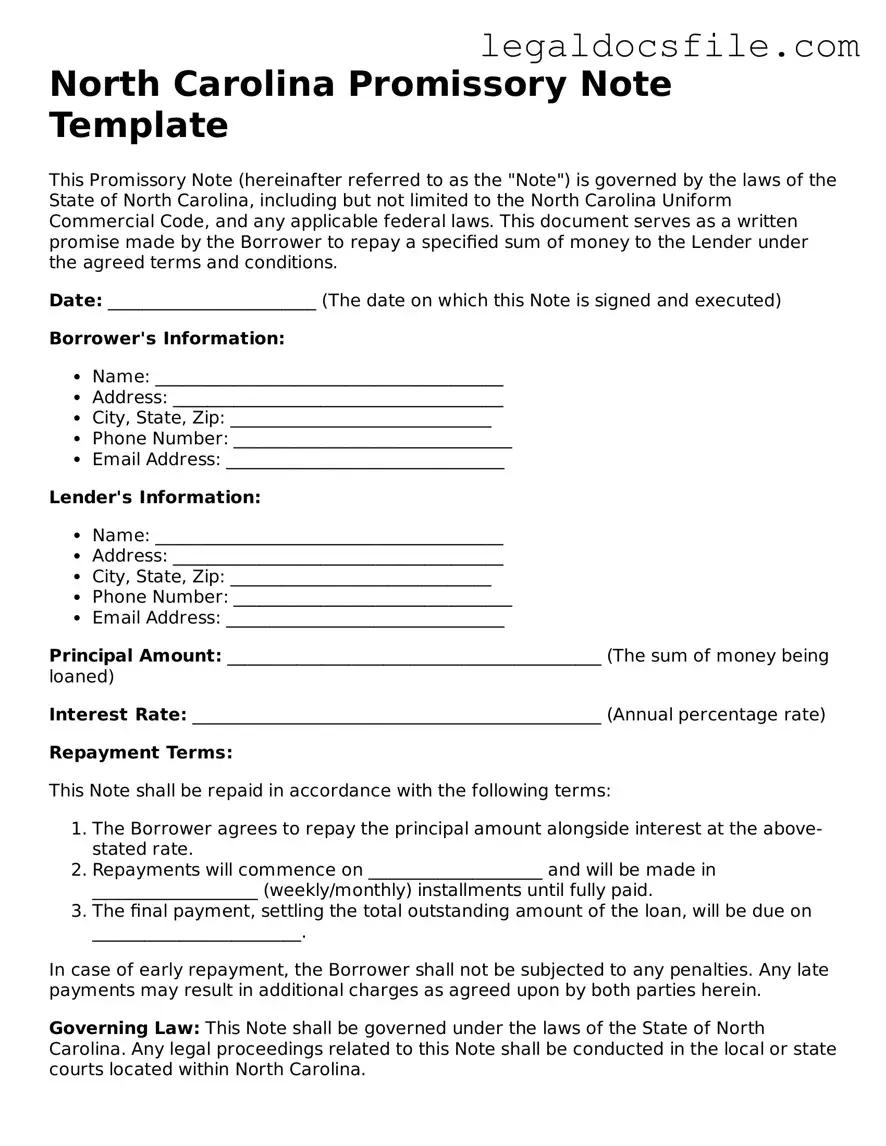 Valid Promissory Note Template for the State of North Carolina