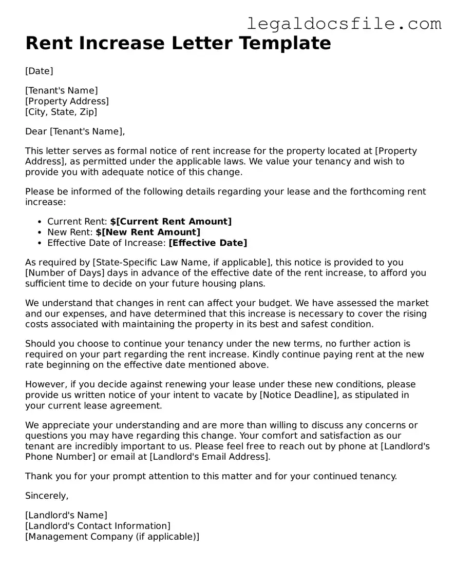 Printable Rent Increase Letter Document