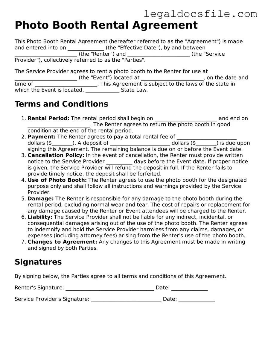 Printable Photo Booth Rental Agreement Document