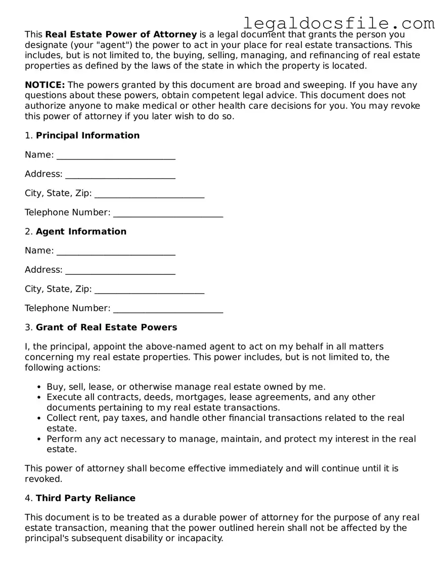 Printable Real Estate Power of Attorney Document