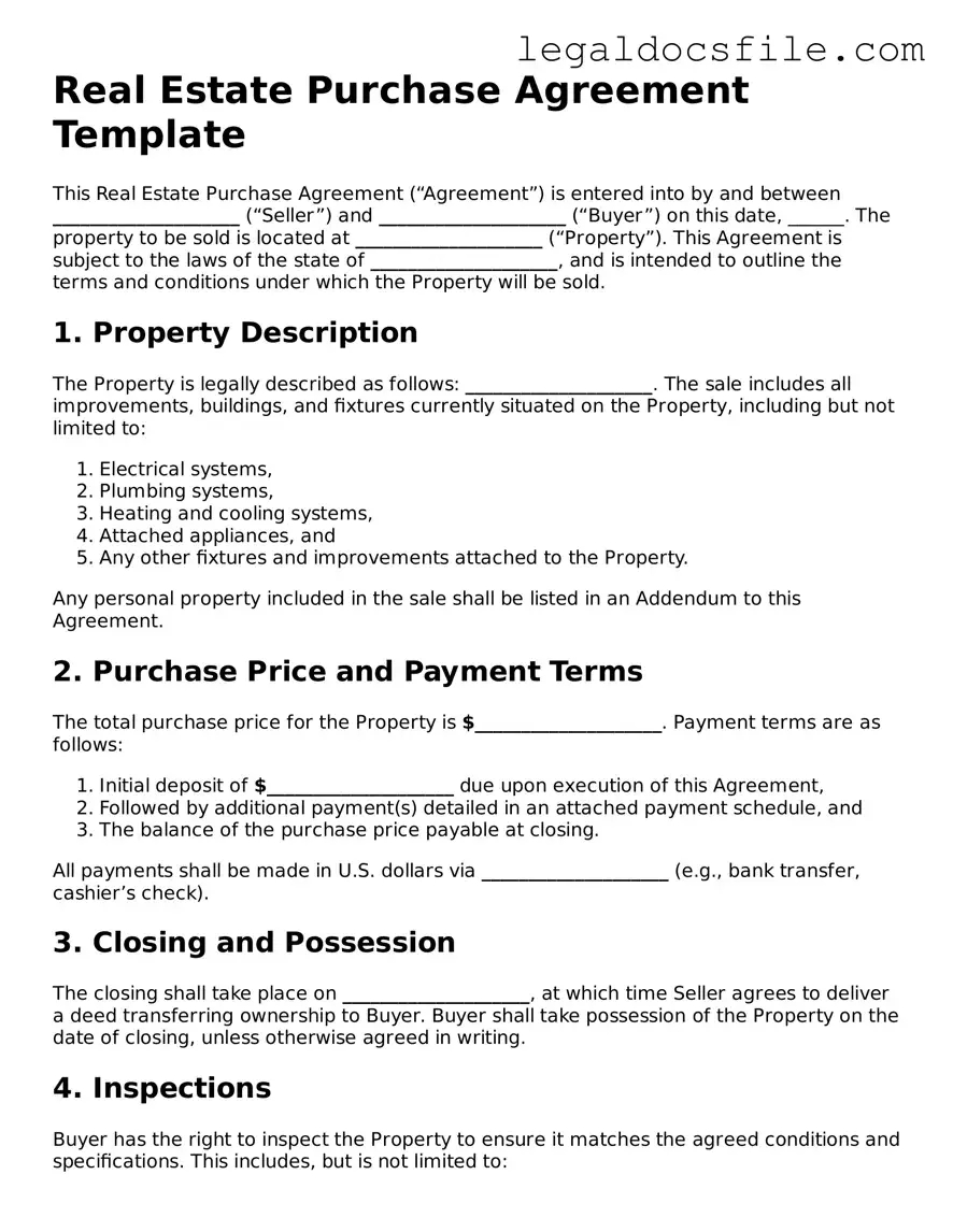Printable Real Estate Purchase Agreement Document
