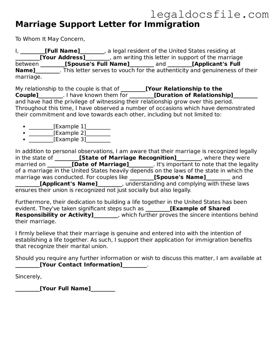 Printable Marriage Support Letter for Immigration Document