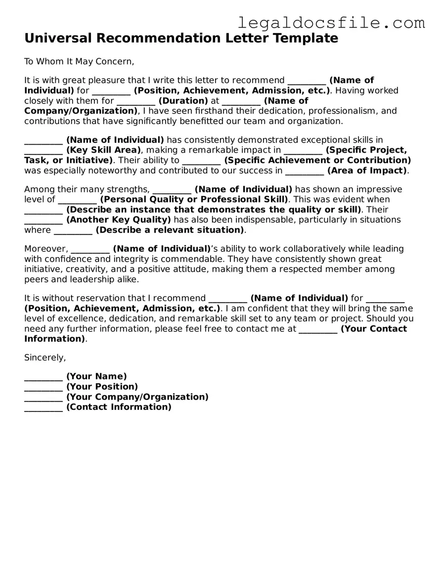 Printable Recommendation Letter Document