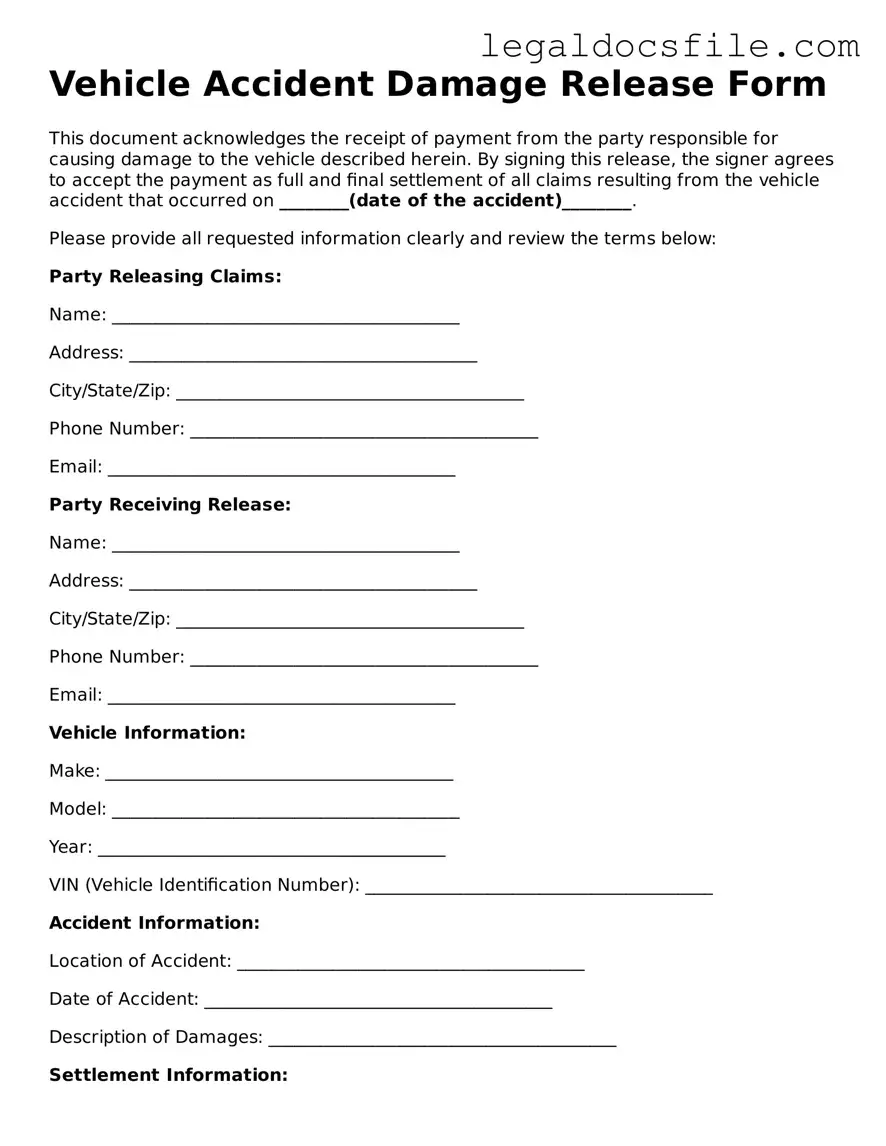 Printable Vehicle Accident Damage Release Document
