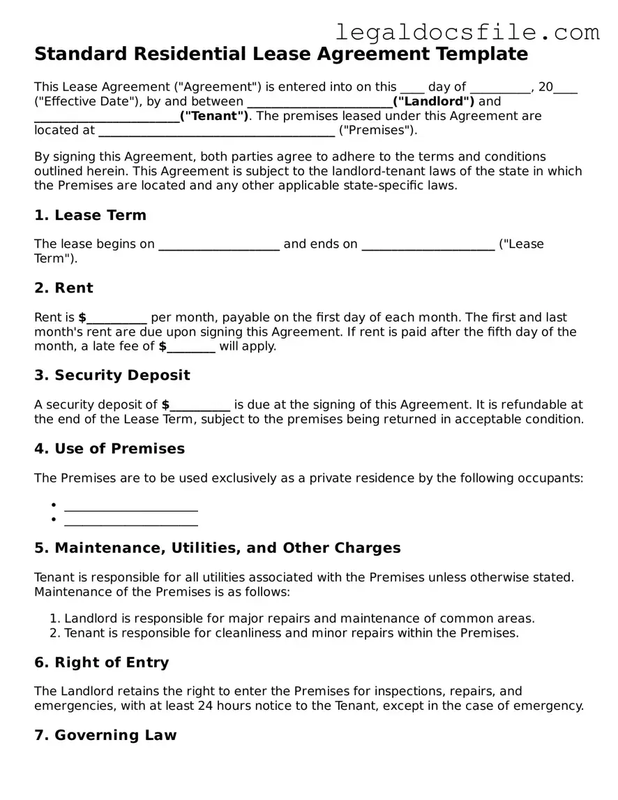 Printable Lease Agreement Document