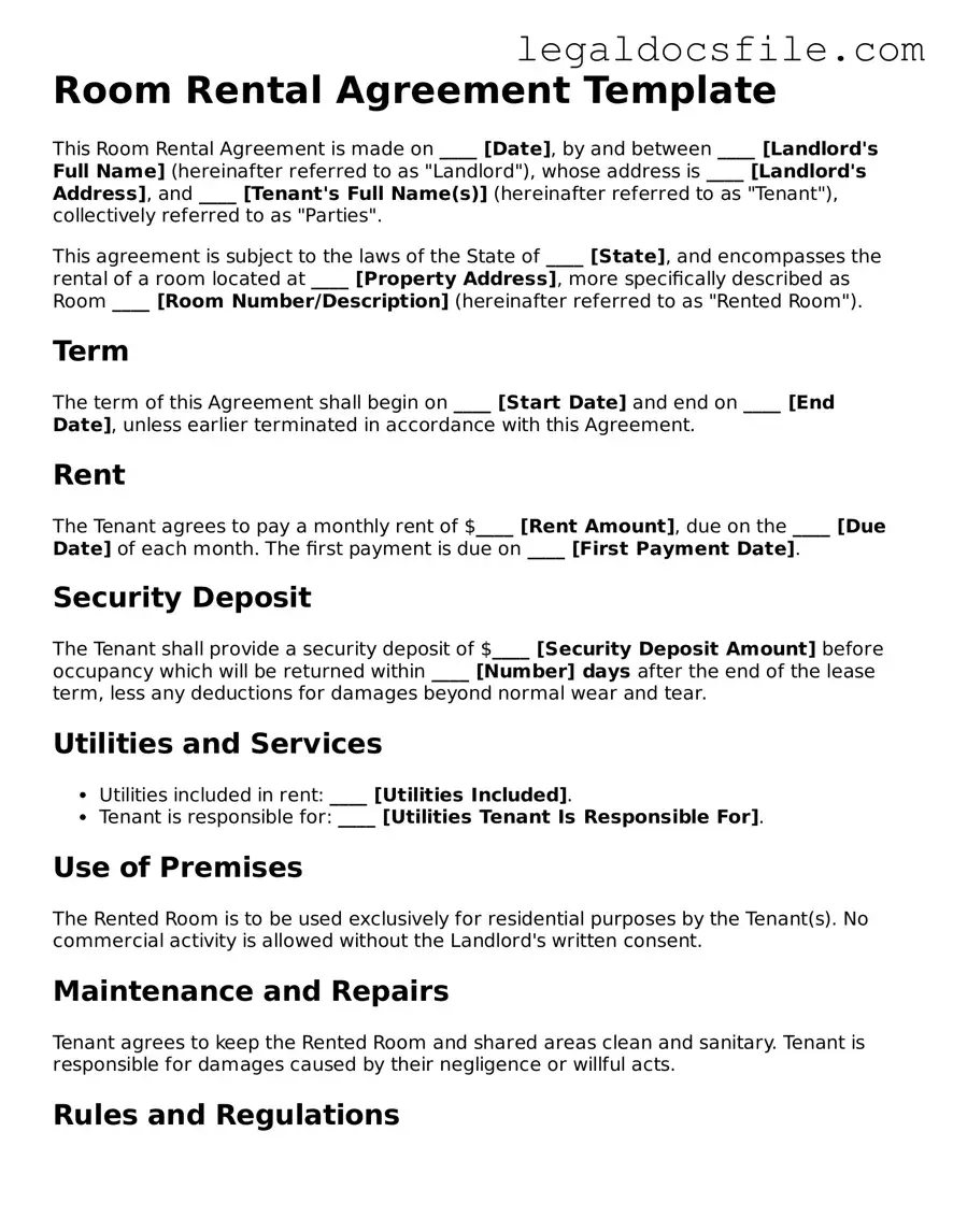 Printable Room Rental Agreement Document