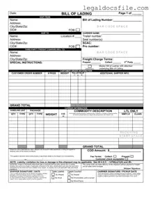 Printable Bill of Lading with a Supplement Template in PDF