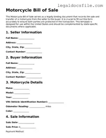 Printable Motorcycle Bill of Sale Document