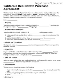 Valid Real Estate Purchase Agreement Template for the State of California