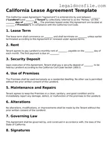 Valid Lease Agreement Template for the State of California