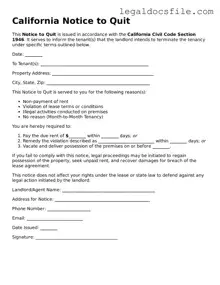 Valid Notice to Quit Template for the State of California