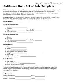Valid Boat Bill of Sale Template for the State of California