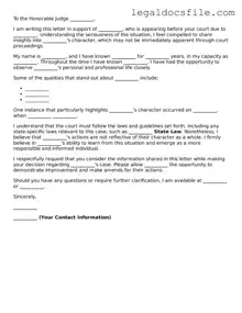 Printable Character Letter for Court Document