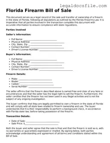 Valid Firearm Bill of Sale Template for the State of Florida