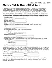 Valid Mobile Home Bill of Sale Template for the State of Florida