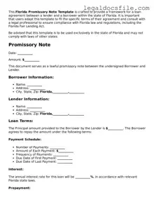 Valid Promissory Note Template for the State of Florida