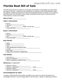 Valid Boat Bill of Sale Template for the State of Florida