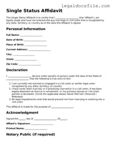 Printable Single Status Affidavit Document