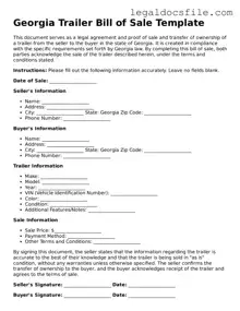 Valid Trailer Bill of Sale Template for the State of Georgia