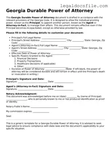 Valid Durable Power of Attorney Template for the State of Georgia