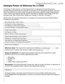 Valid Power of Attorney for a Child Template for the State of Georgia